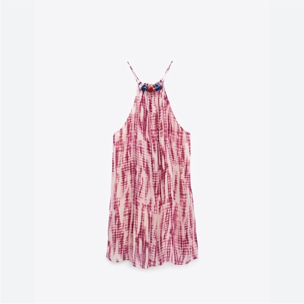 Zara Pink Tie Dye Bead Stones Mini Dress - Picture 4 of 7